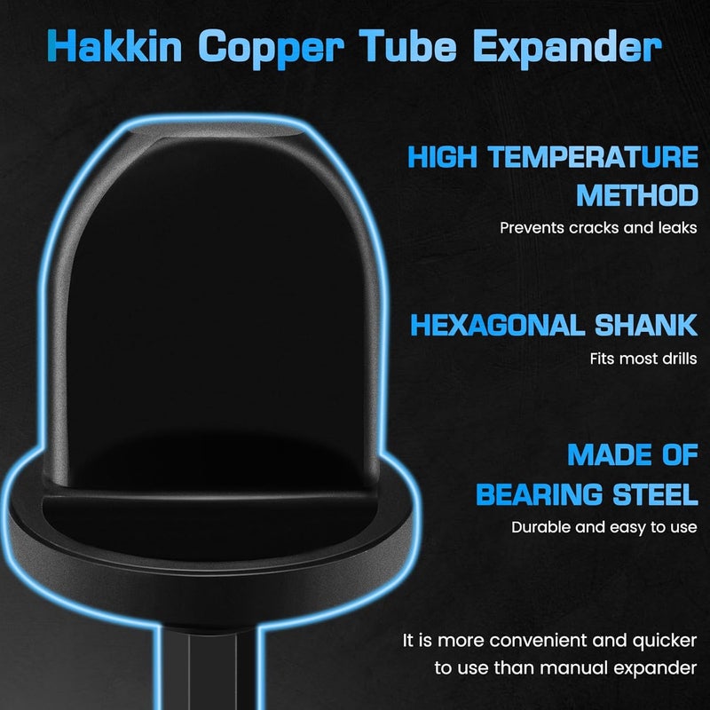 Hakkin 7PCS HVAC Repairing Set, Air Conditioner Copper Tube Expander with 5 in 1 Swaging Tool Drill Bit, Hex Shank Manual Pipe Swage Expander, Flaring Tool Size 1/4'', 3/8'',1/2'',5/8'',3/4'',7/8'' - Image 2